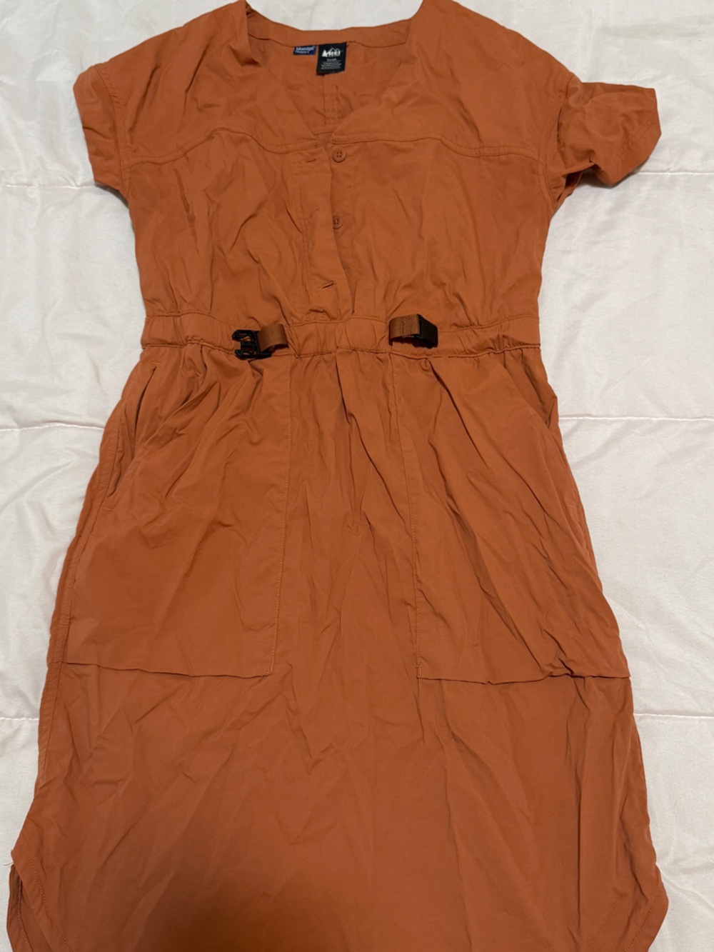 REI Rust Orange Button-Front Shirt Dress